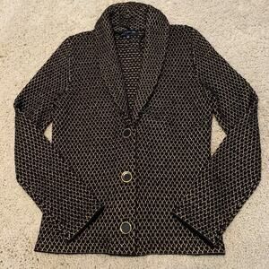 Jones New York Signature Cardigan Sweater Womens Medium Black Gold Metallic